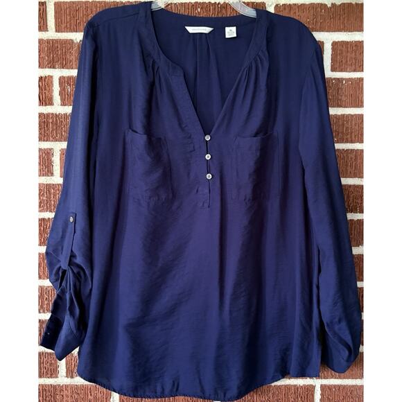 Westbound Navy Long Roll Tab Pullover Blouse Size XL - Picture 1 of 4